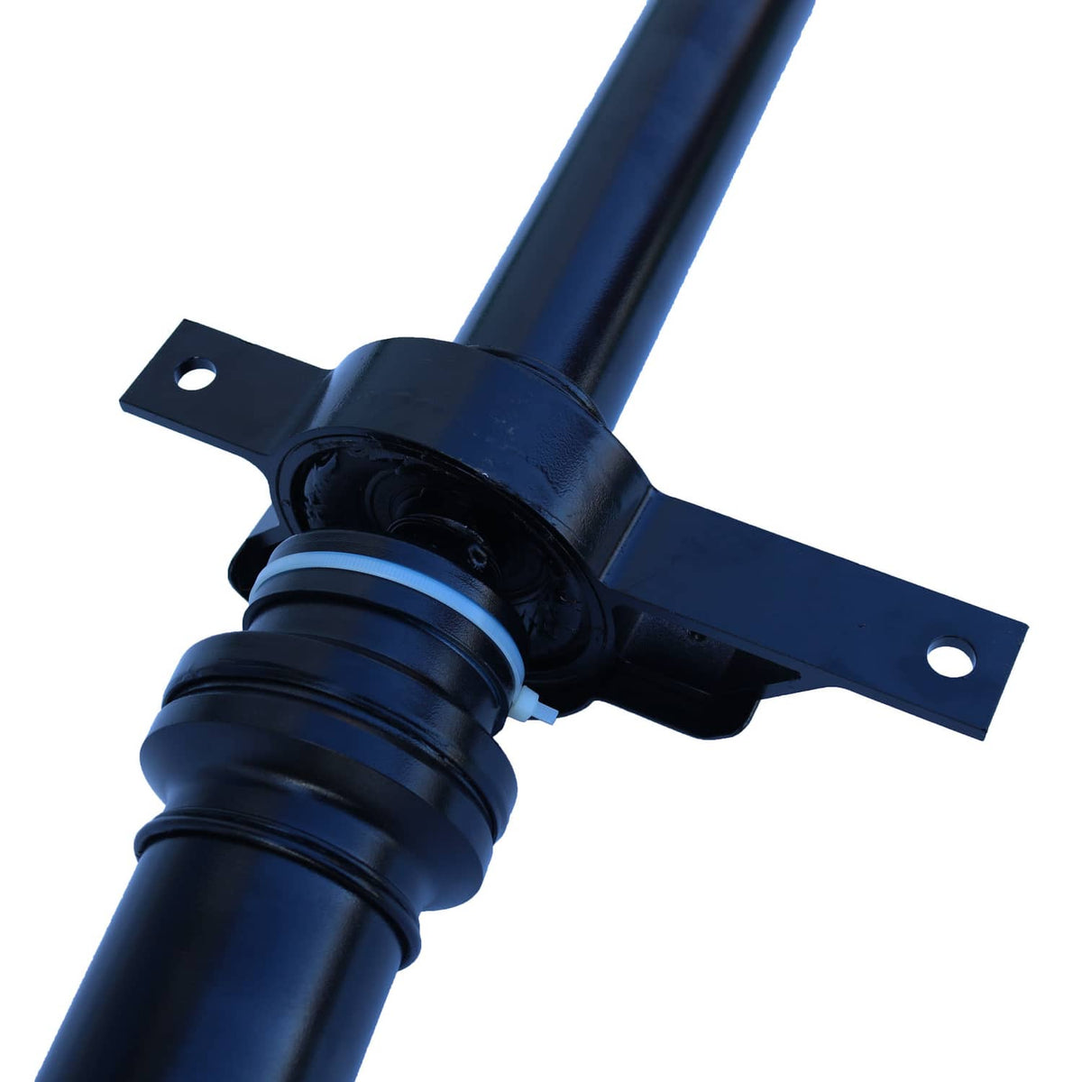 Blue rear prop shaft assembly with bearing center housing and mounting brackets