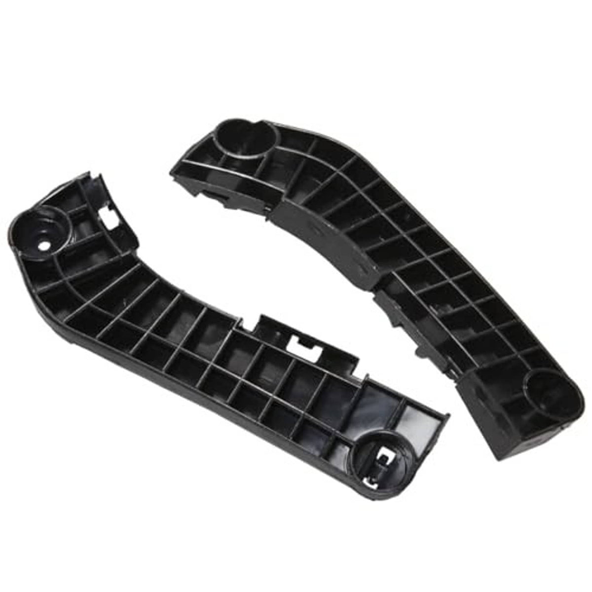Two black front bumper brackets, grid inserts and circular mounting openings