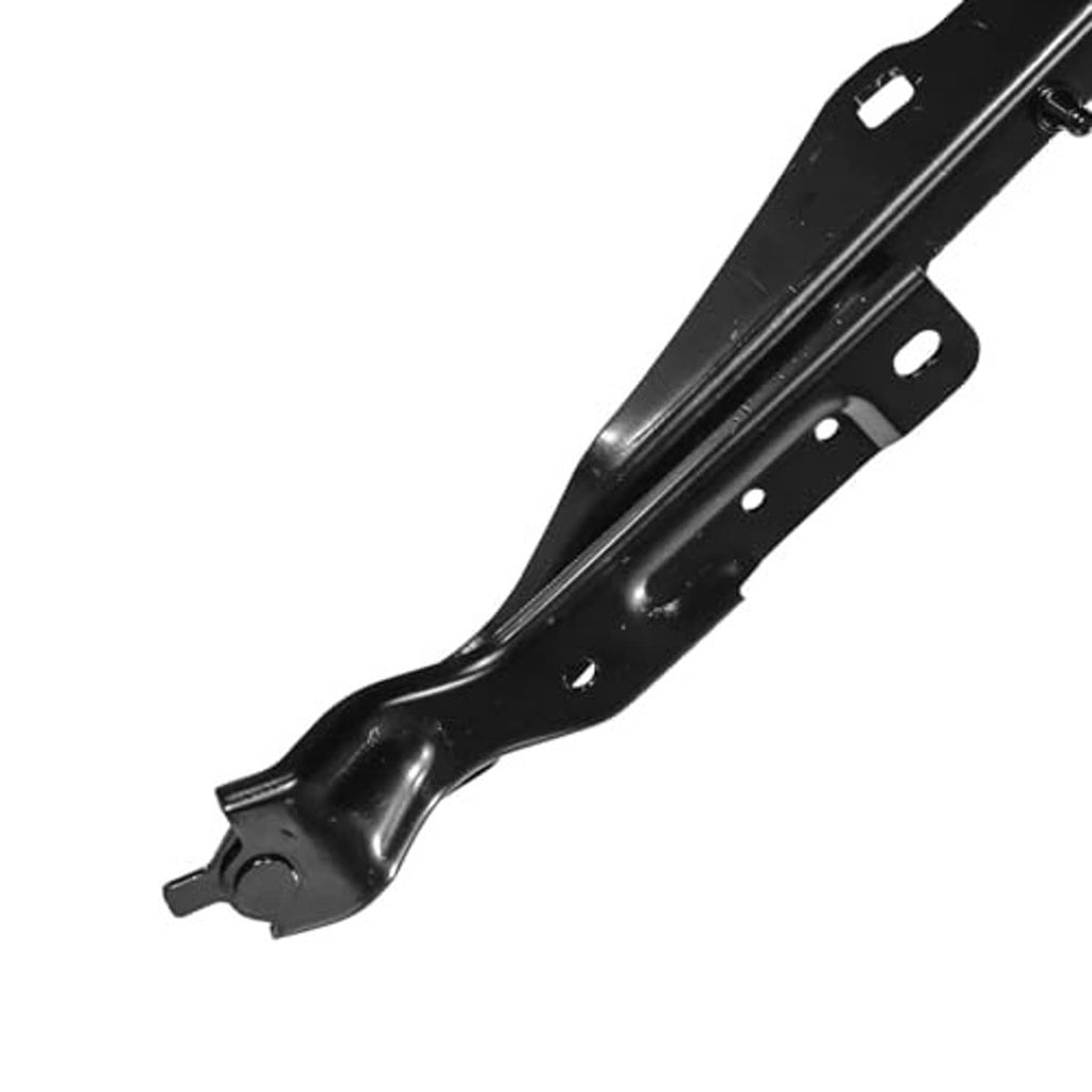 Black front hood hinge bracket with mounting holes and pivot arm