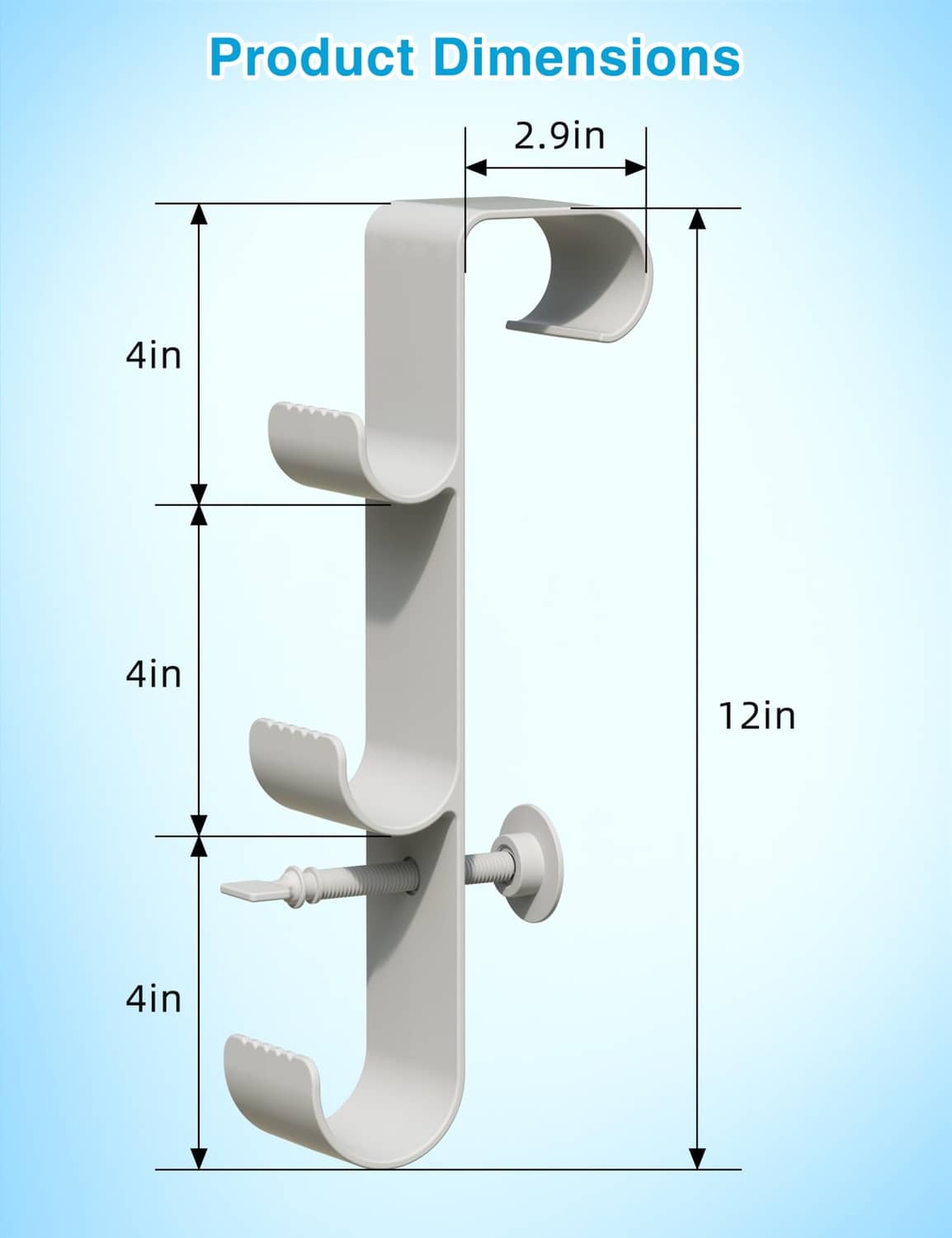 Three-hook pool hanger with wall-mounted bracket and mounting base dimensions