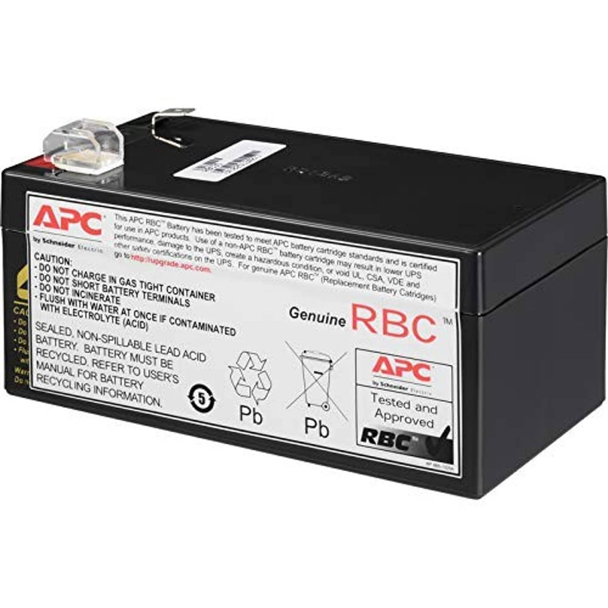 APC RBC35 UPS replacement battery, black rectangular unit with top battery connector