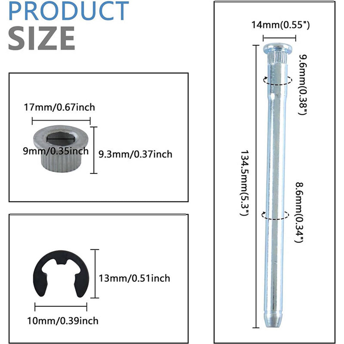 Door hinge pin bushing repair kit size chart with pin measurements and bushing cutout size