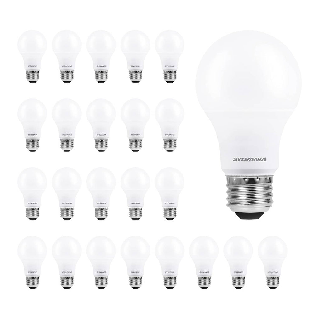A19 LED light bulbs with frosted white glass and medium base, multiple-pack