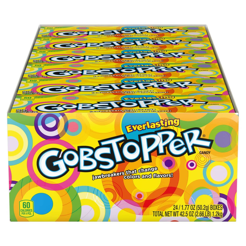 Everlasting jawbreaker candy box with colorful pattern and Gobstopper logo