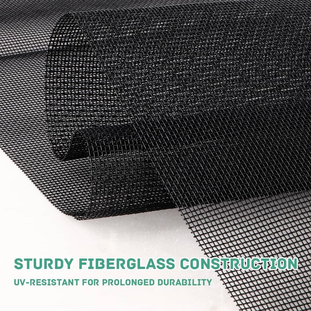 Charcoal gray pet screen mesh with tightly woven grid and reinforced corner fold