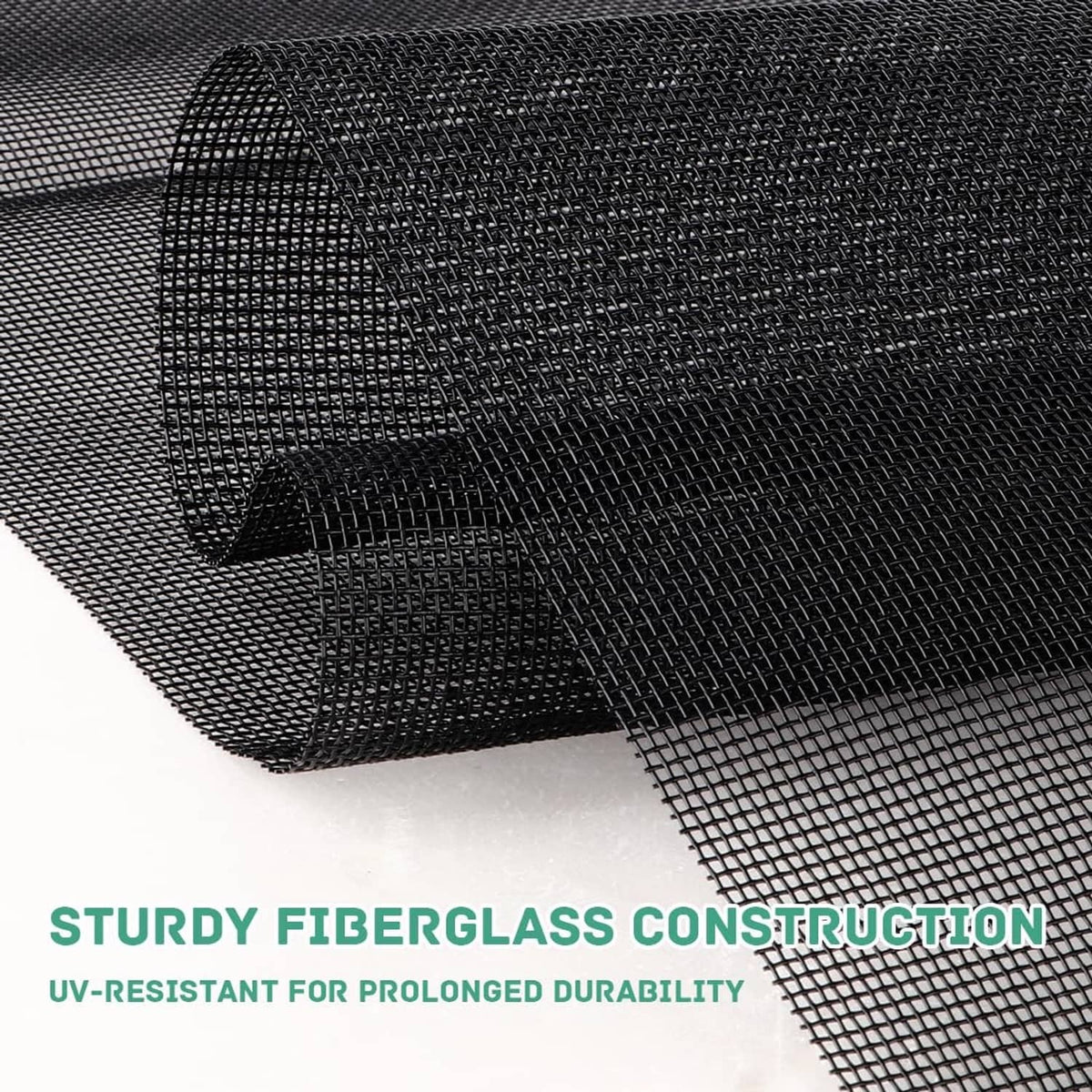 Charcoal gray pet screen mesh with tightly woven grid and reinforced corner fold