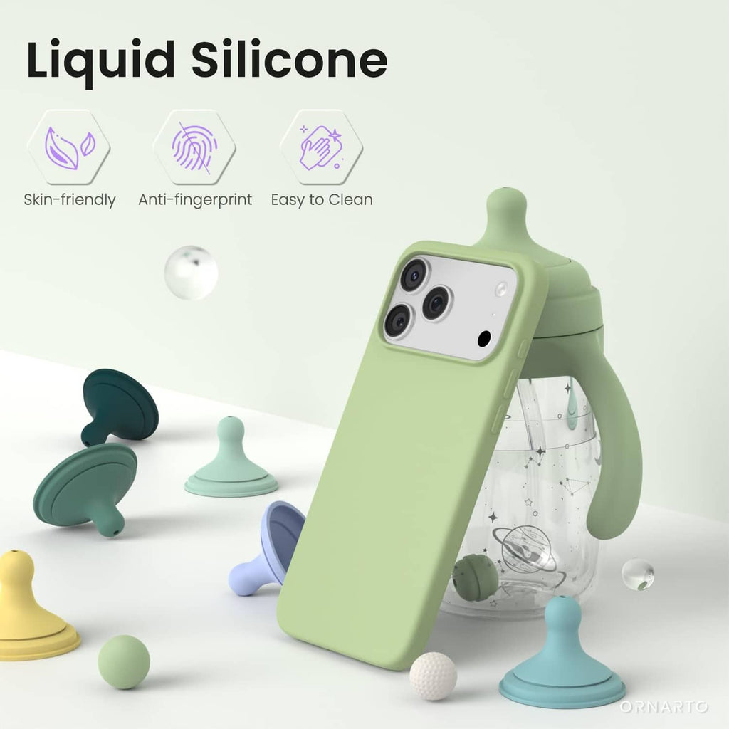 Liquid silicone phone case, matcha green, with anti-fingerprint easy-clean surface