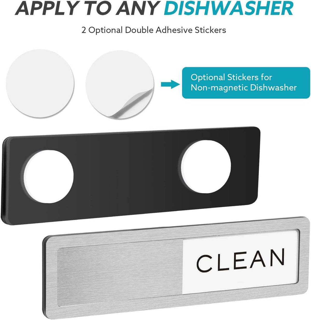 Dishwasher clean-dirty magnet sign with “CLEAN” label and two round mounting openings