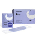 Self-heating eye mask pack with pouch and light blue warm compress pads