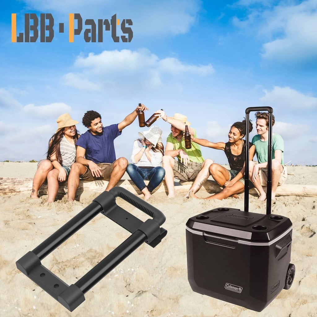 Telescoping replacement cooler handle with ridged grip on portable cooler, black