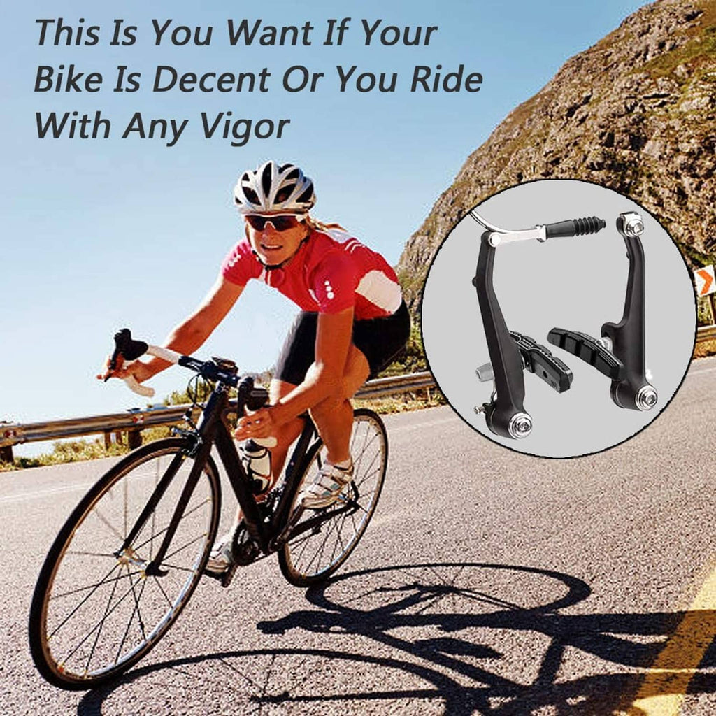 V-brake brake pad set shown on a bicycle brake caliper