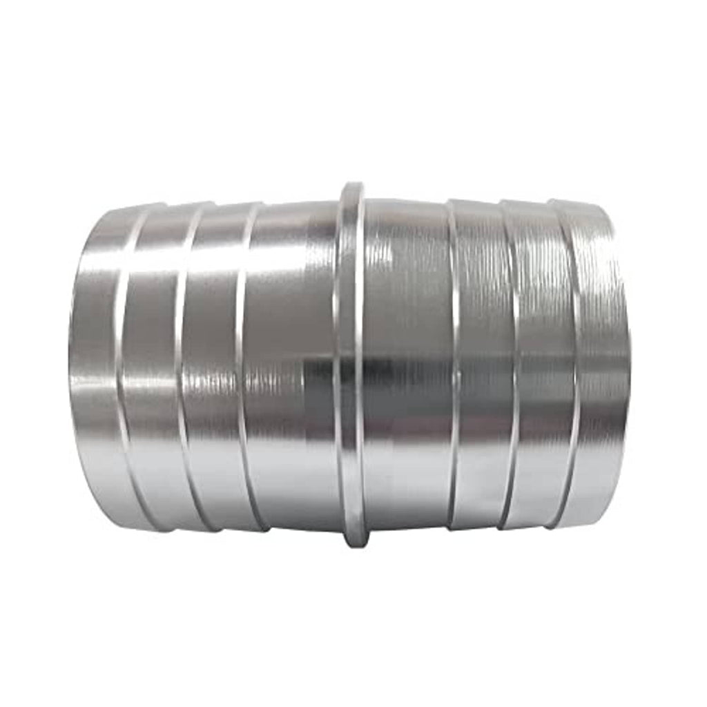 Aluminum hose barb splice coupler fitting, ribbed barrel and central groove, 1-1/4 in
