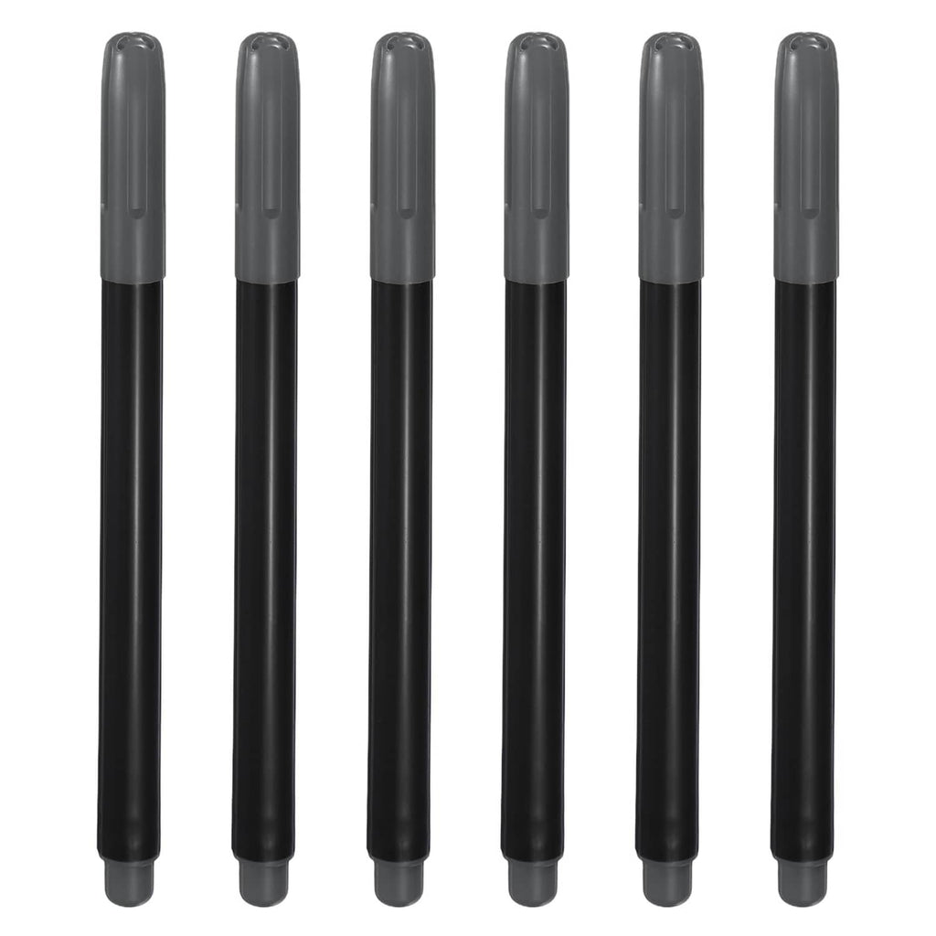 Permanent fabric markers set, dark grey ink, black barrels with grey caps (6 pack)
