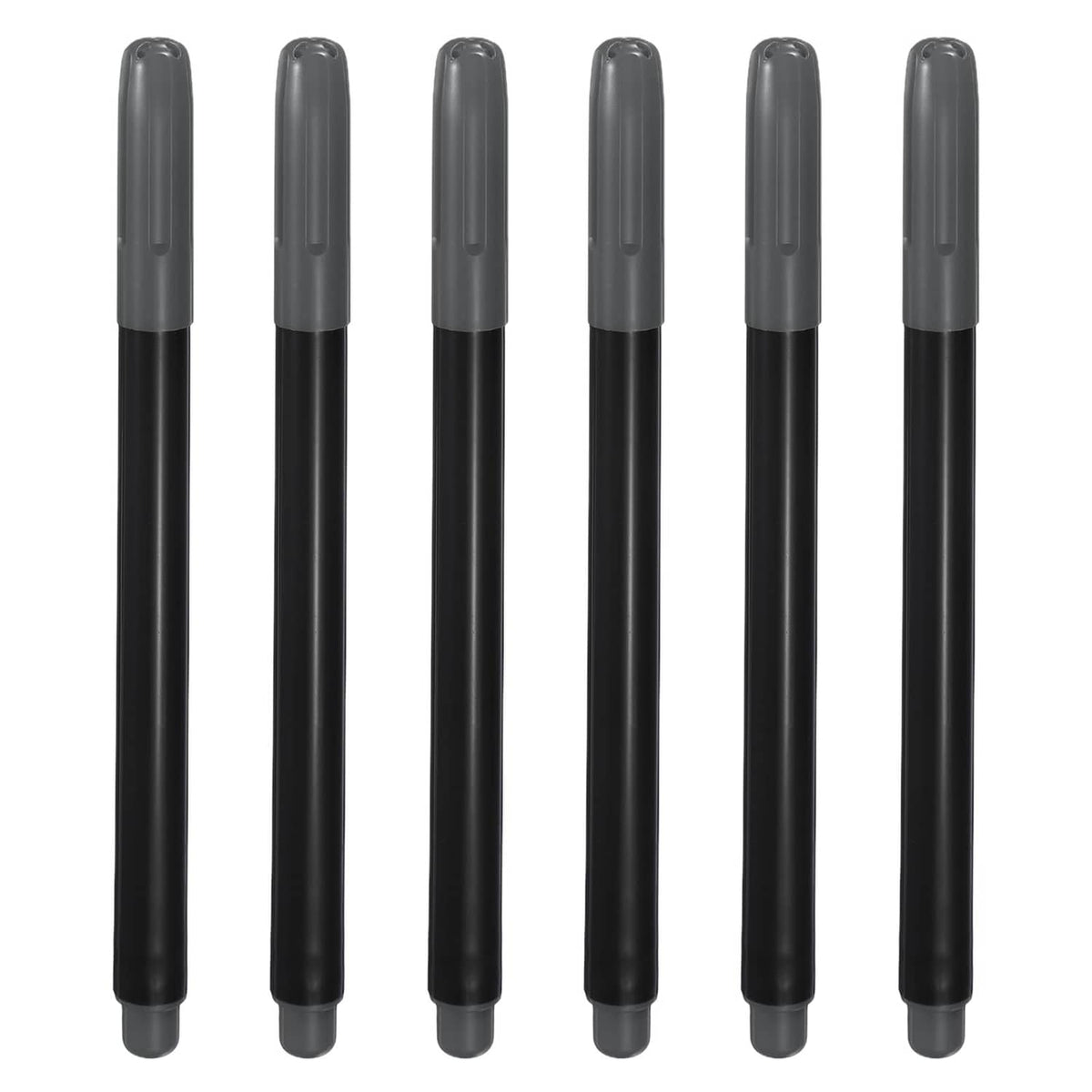 Permanent fabric markers set, dark grey ink, black barrels with grey caps (6 pack)