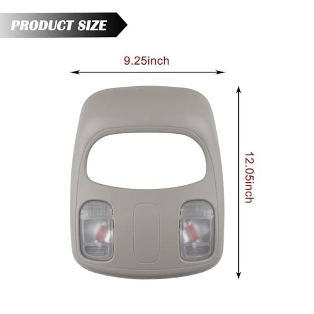 Gray dome map LED reading light assembly dimensions: 9.25 in width, 12.05 in height