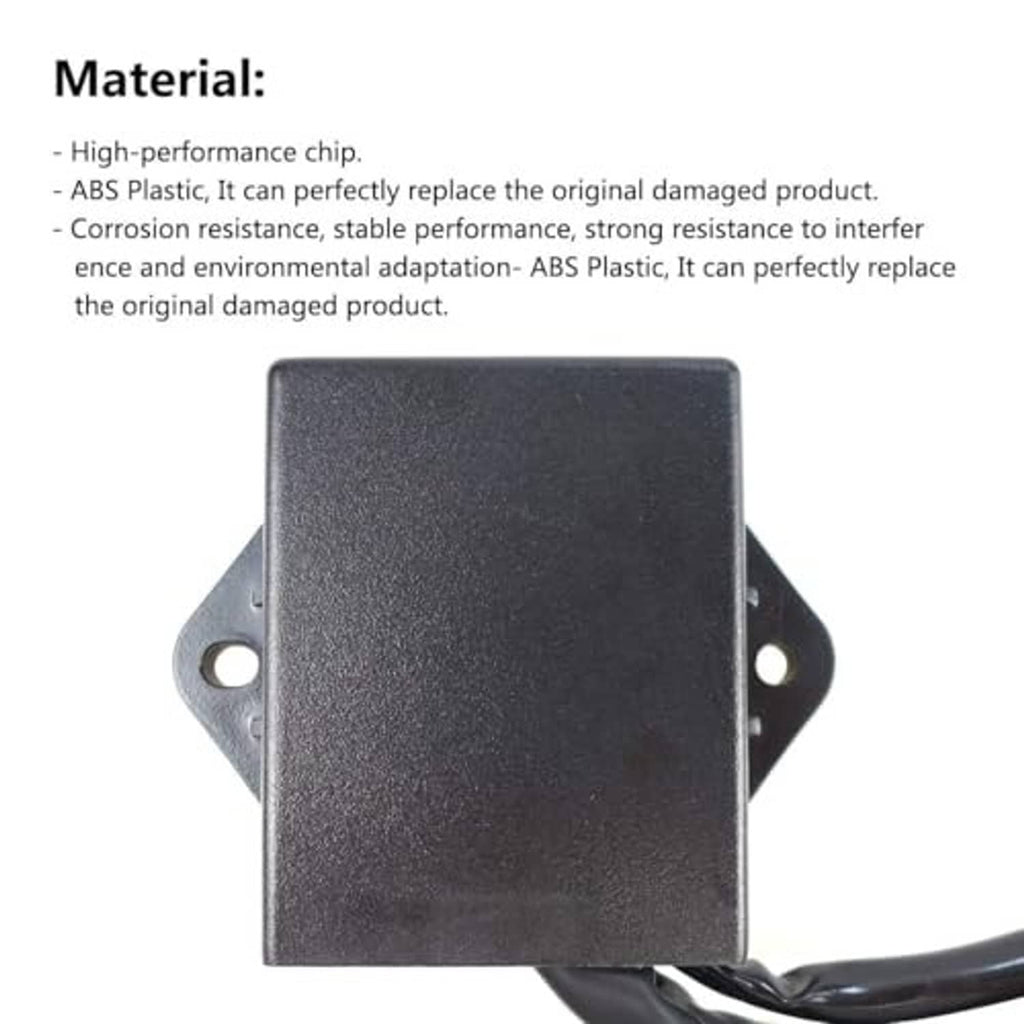 Black ABS ignition control box with mounting holes and attached wire harness