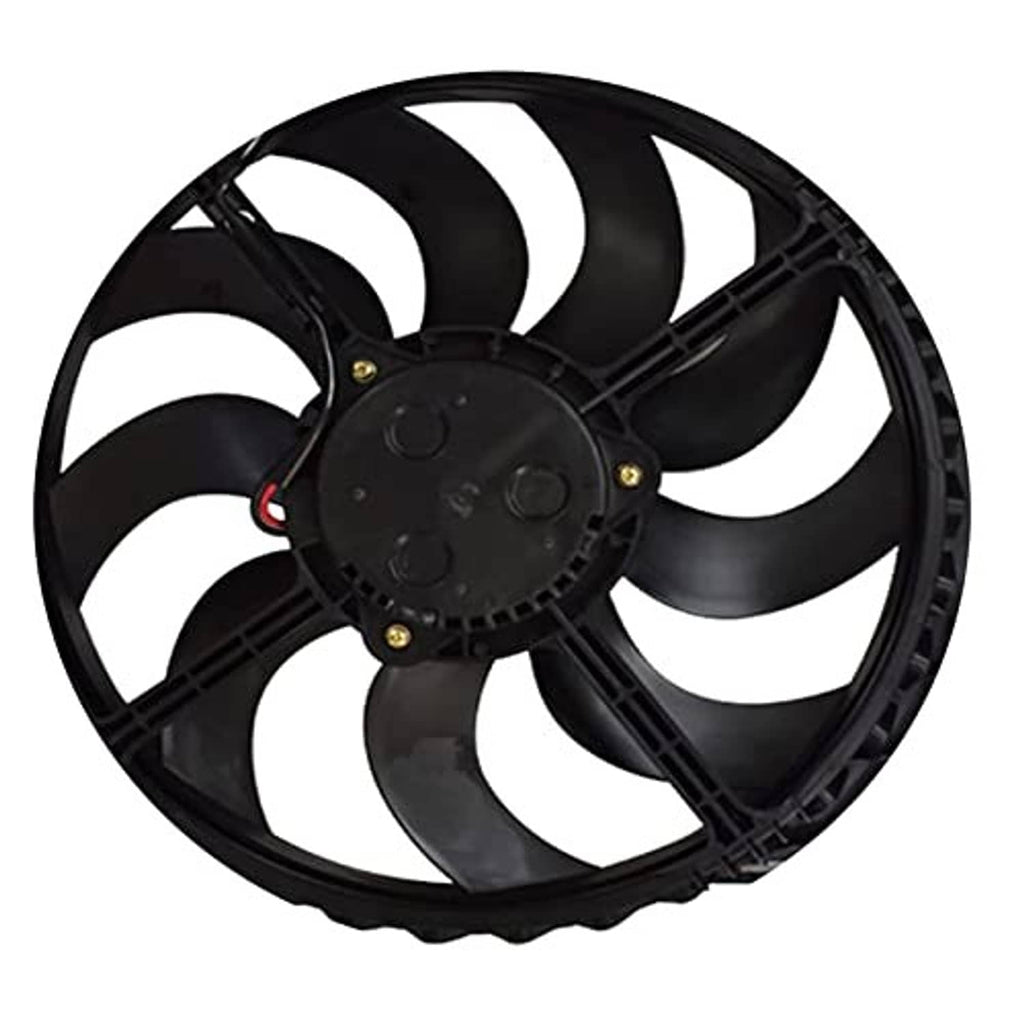 Radiator cooling fan assembly single fan view with black blades and round hub