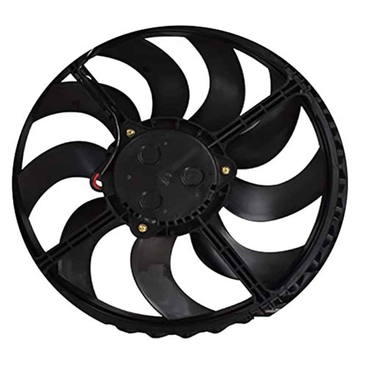 Radiator cooling fan assembly single fan view with black blades and round hub