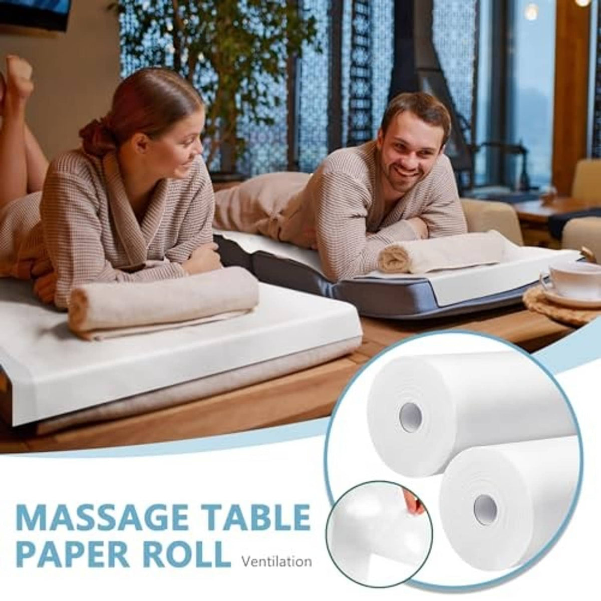 White non-woven massage table paper roll cover with matching disposable sheets