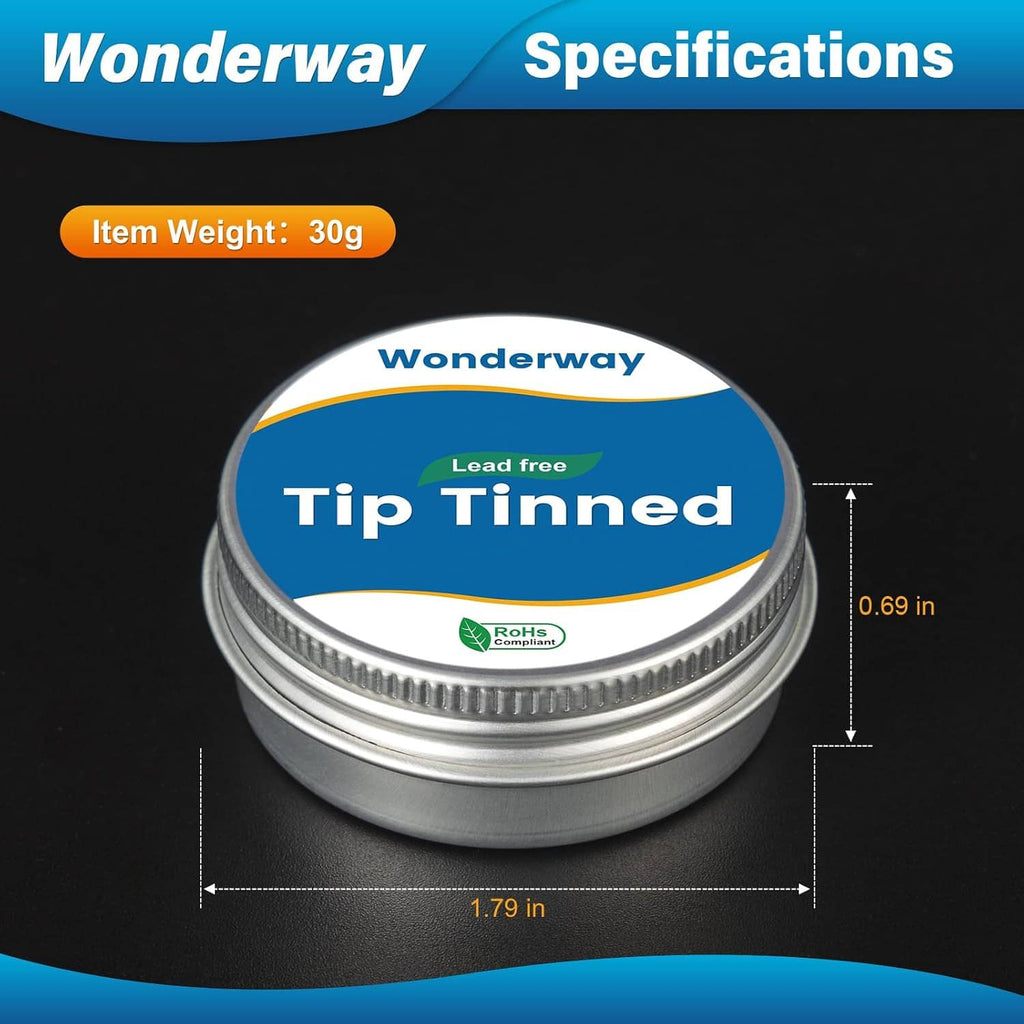 Soldering iron tip tinner tin with lead-free label and gray cleaning pad
