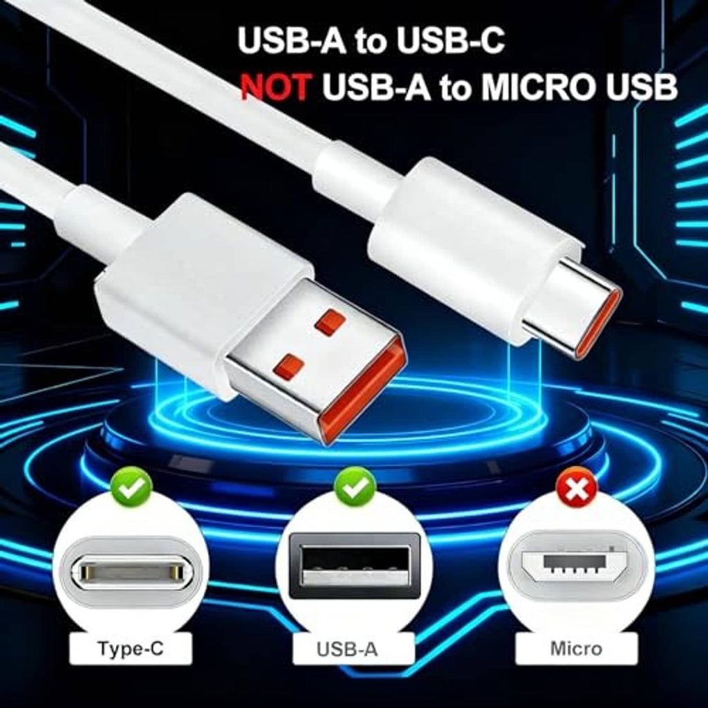 White USB-A to USB-C cable with two connectors and clearly marked USB-C plug