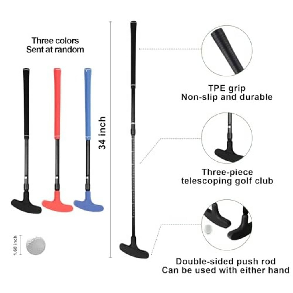 Telescoping double-sided push rod for golf putting, with TPE non-slip grip