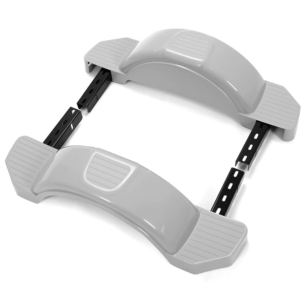 Two gray trailer fenders with step treads and black side brackets