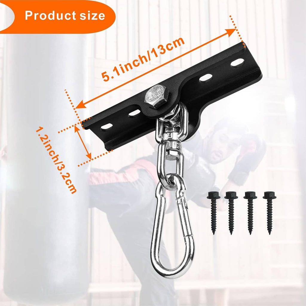 Matte black hanger bar with chain swivel hook and mounting holes plus screws