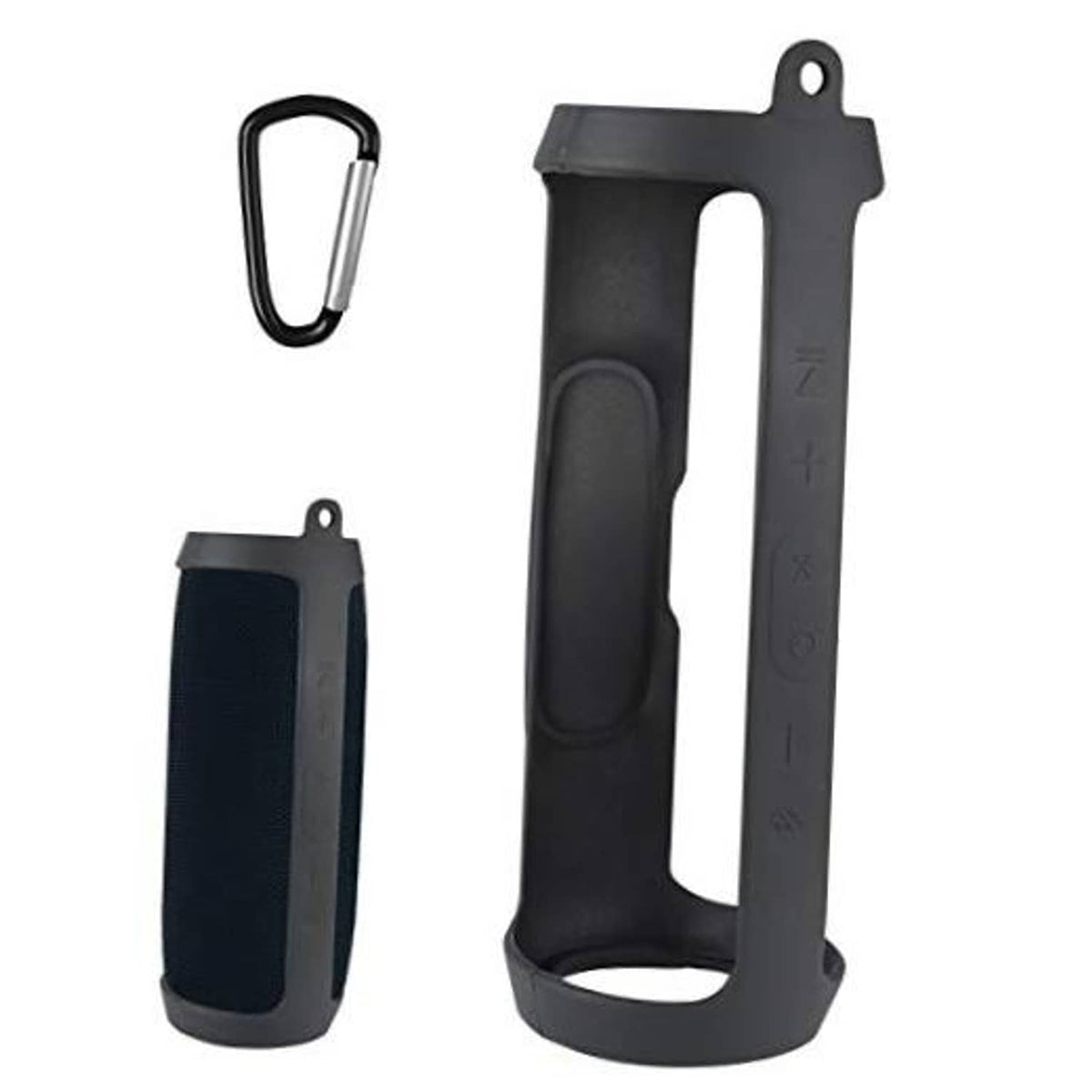 Black silicone speaker case cover with top loop and side access opening