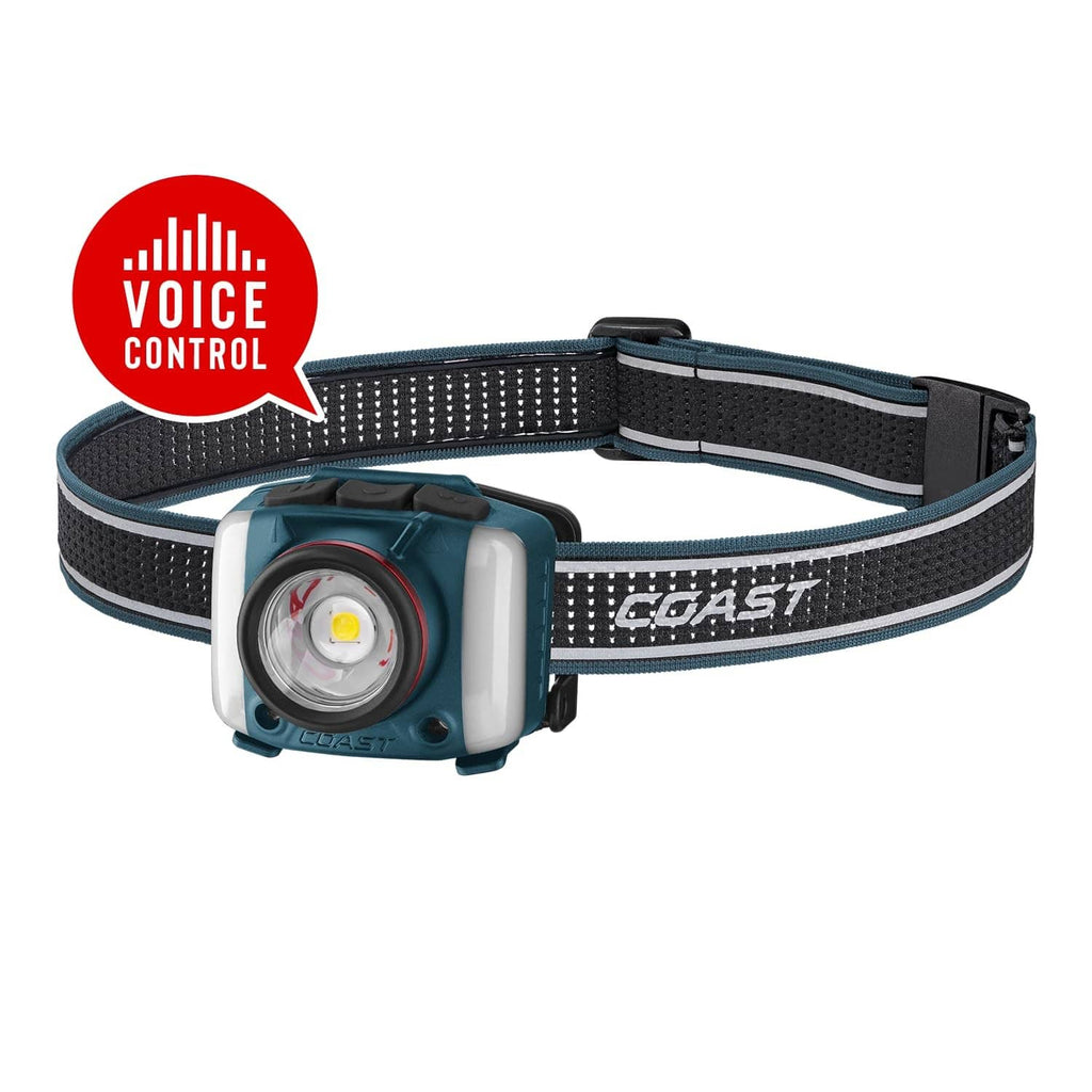 Ocean blue rechargeable LED headlamp with front spotlight and adjustable head strap