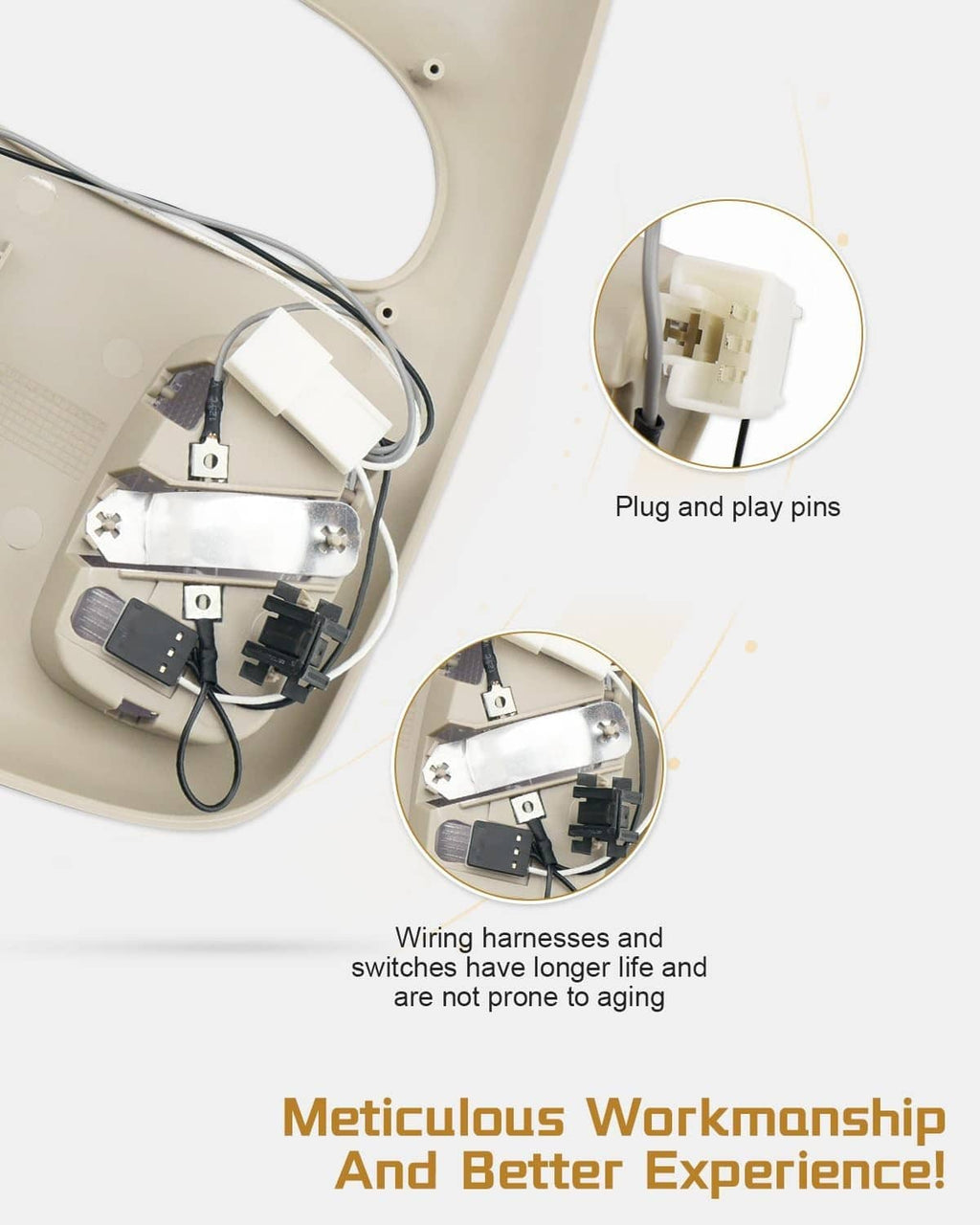 Overhead console map light wiring harness and socket components inside the housing