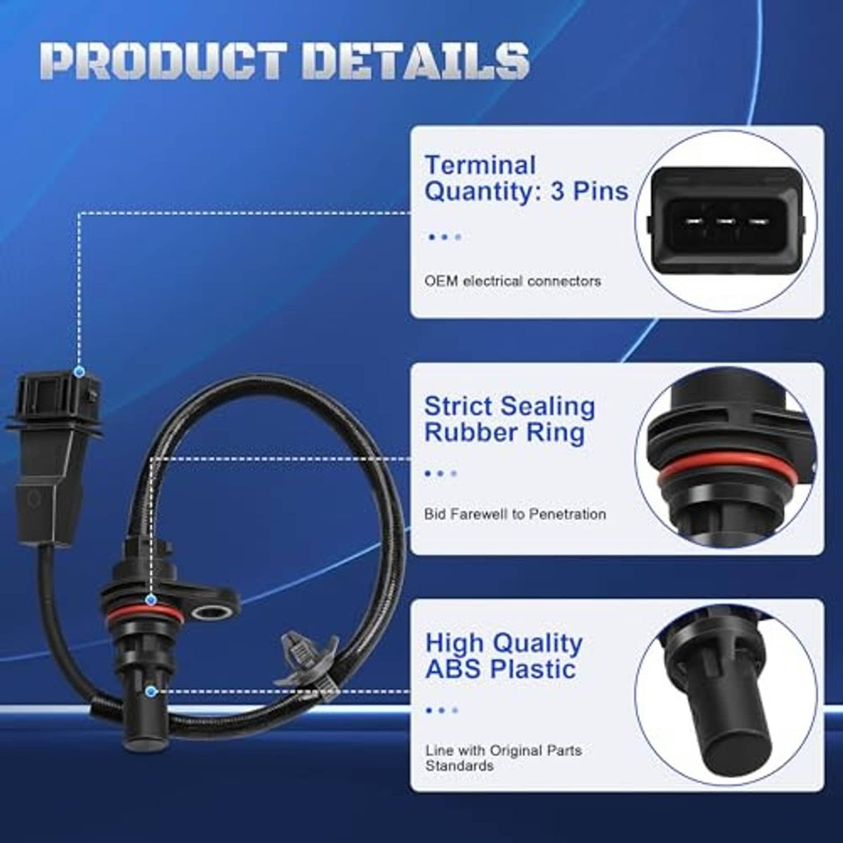 Crankshaft position sensor with 3-pin terminal and sealed rubber ring