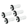 Air conditioner drain hose connector, straight fitting, white plastic with black rubber seal