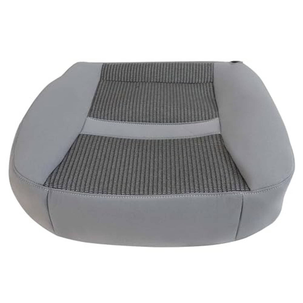 Gray perforated seat cover top view with textured mesh center and contoured form.