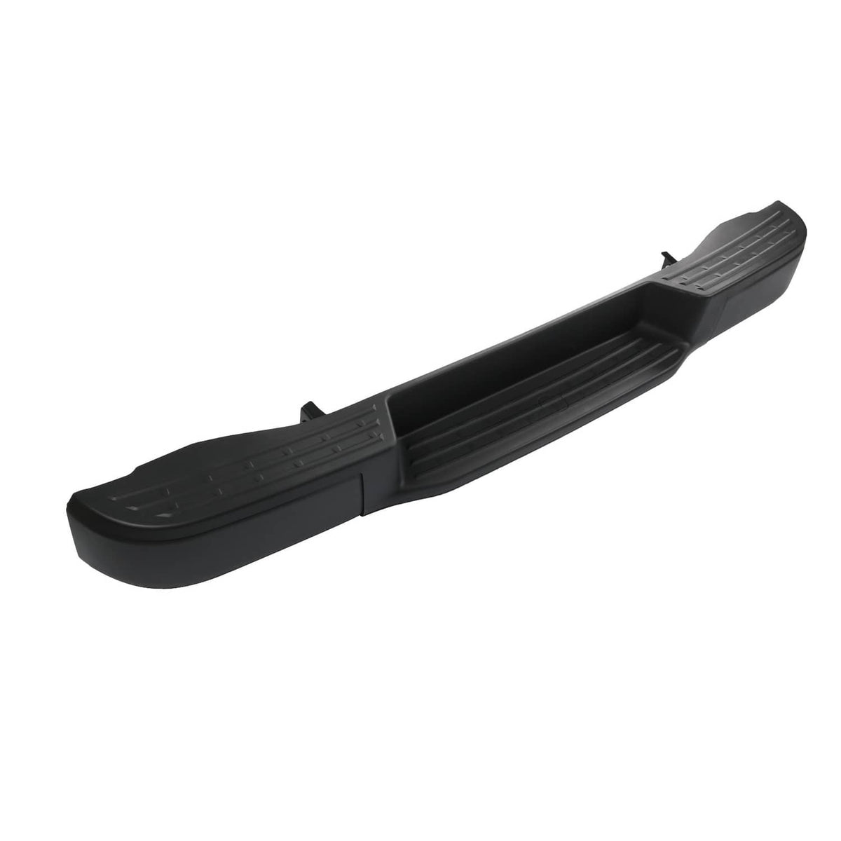Black rear step bumper with textured grip steps along the top surface