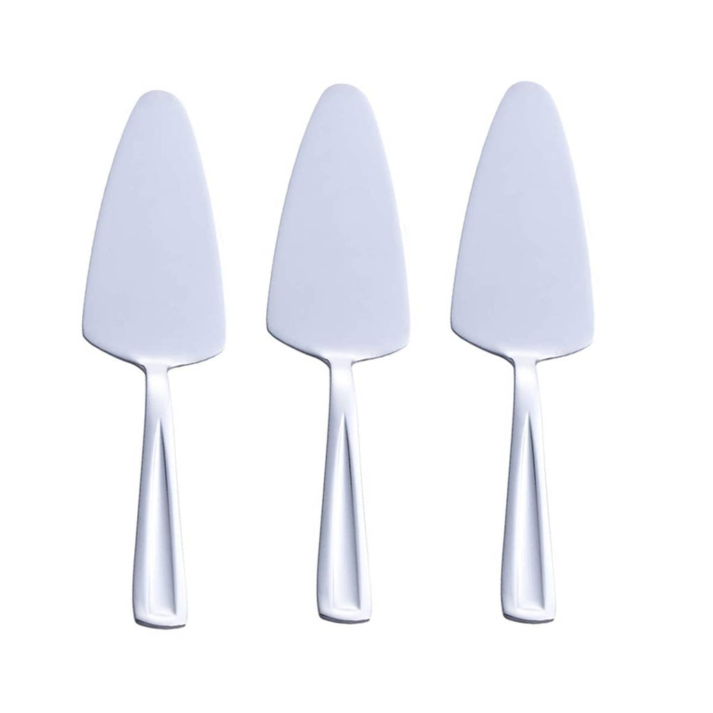 Stainless steel pie cake server set with white silicone-like triangular blade, 3 pieces
