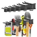 Black double-layer wall tool organizer with multiple adjustable hooks and hanging brackets