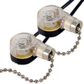 Ceiling fan pull chain switch with clear plastic housing and metal chain