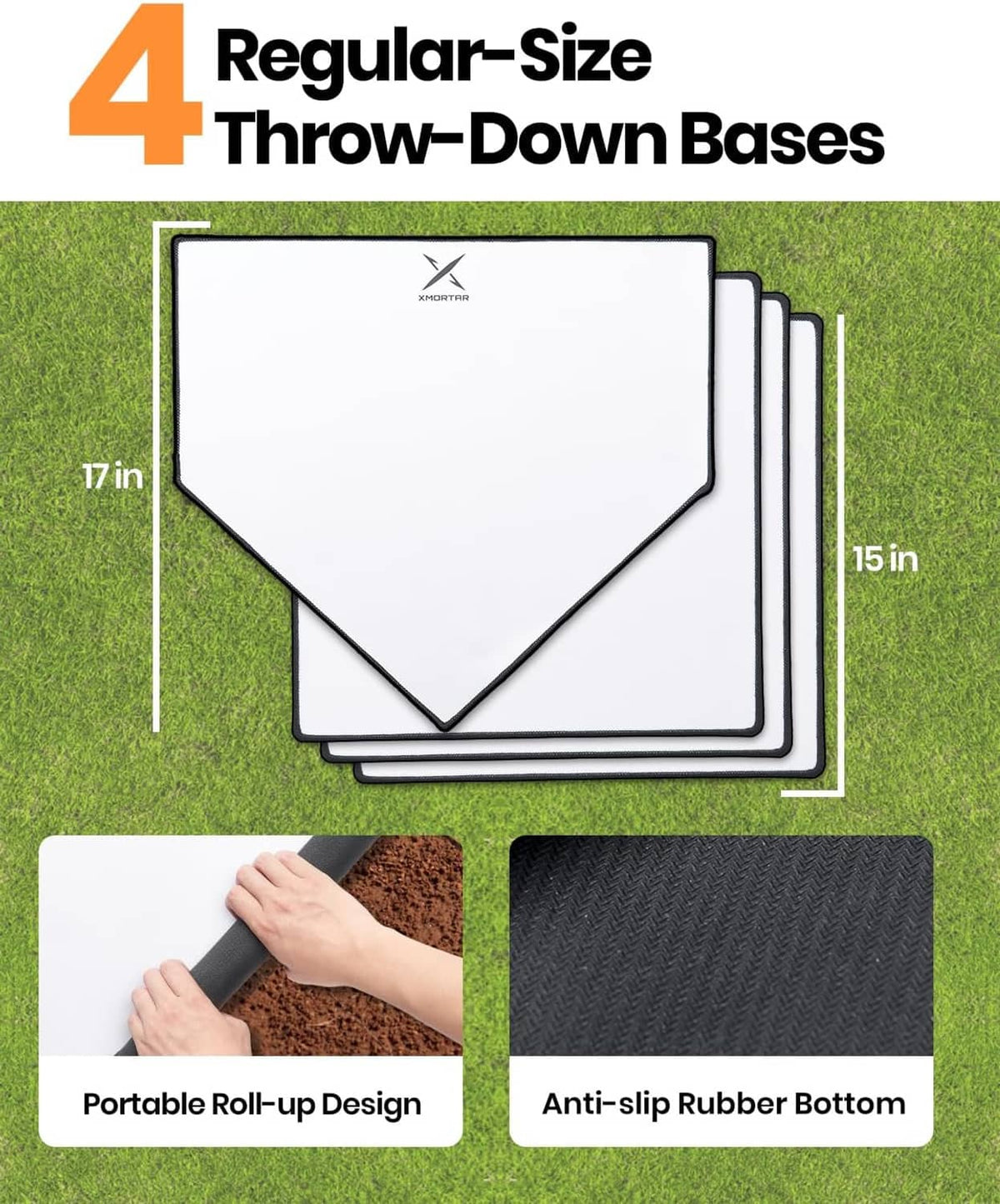 4 throw-down practice bases with anti-slip rubber bottom