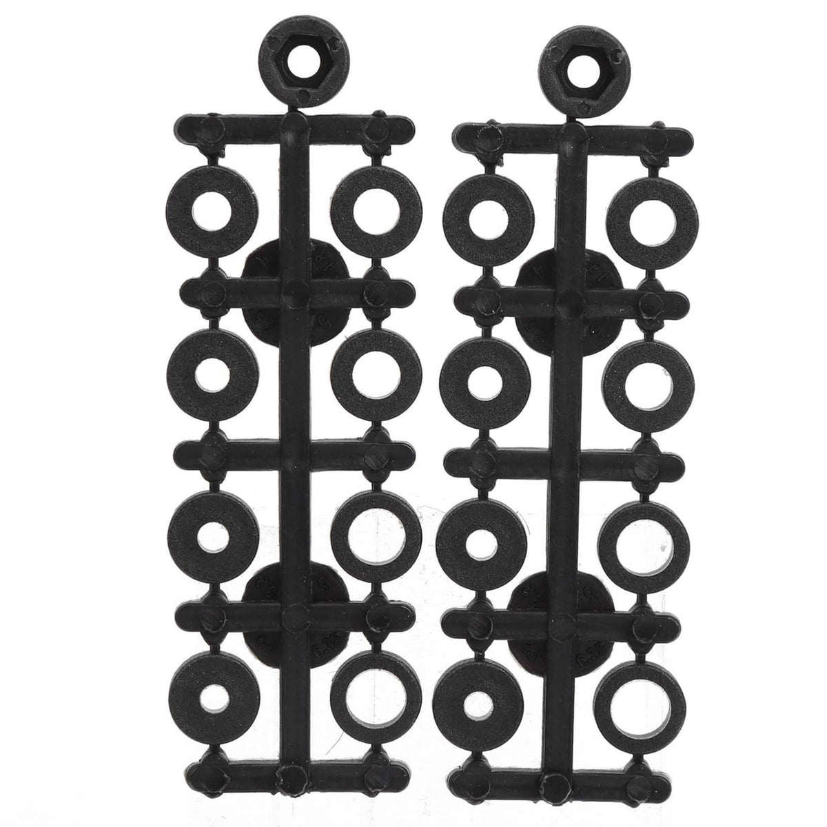 Black servo linkage frame with multiple arms and circular mounting holes