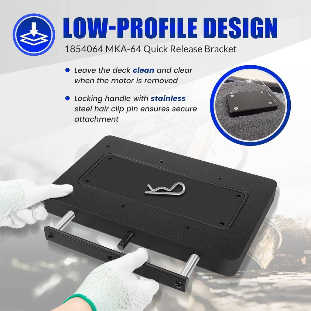 Low-profile black quick release bracket with locking handle and mounting holes