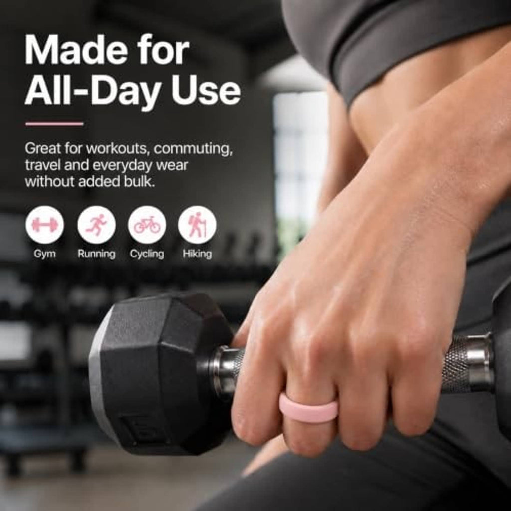 Silicone ring case in pink on finger, protective snug fit for workouts