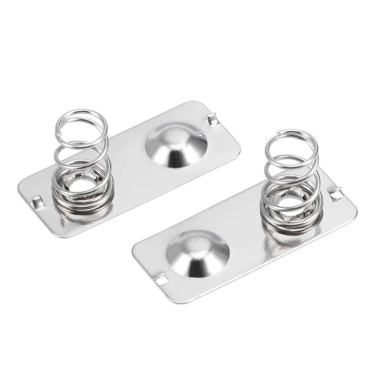Metal battery contact plates with spring assemblies, 21x9mm size (pair shown)