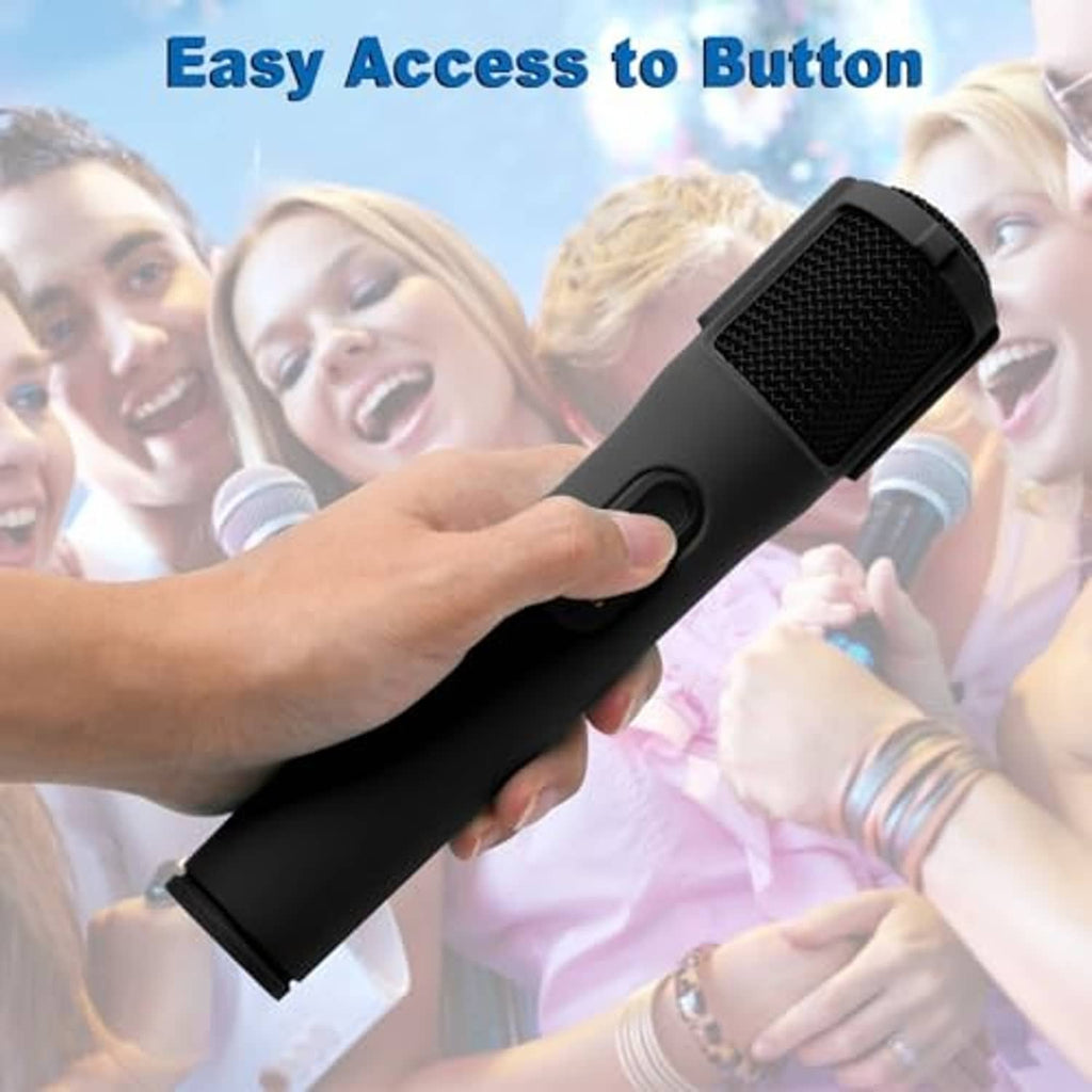 Black silicone microphone case with textured grille, designed for easy one-hand button access