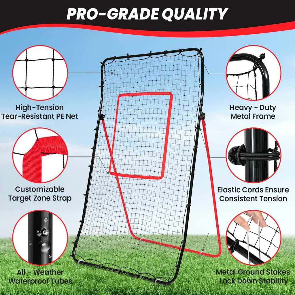 Volleyball rebounder net with tear-resistant PE mesh, heavy-duty metal frame and red target