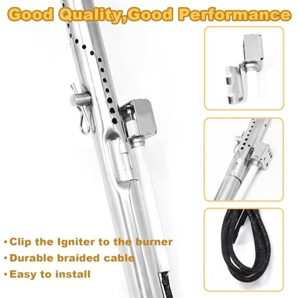 Stainless steel grill burner tube with igniter clip and braided cable connection