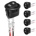 Black round rocker switch with ON/OFF markings and 2-pin wiring terminals