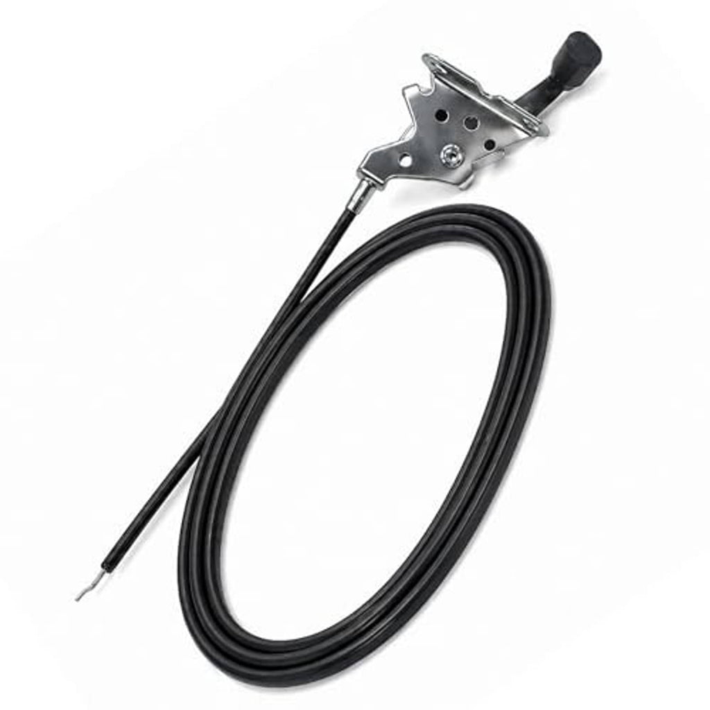 Black throttle control cable with metal bracket and cable end