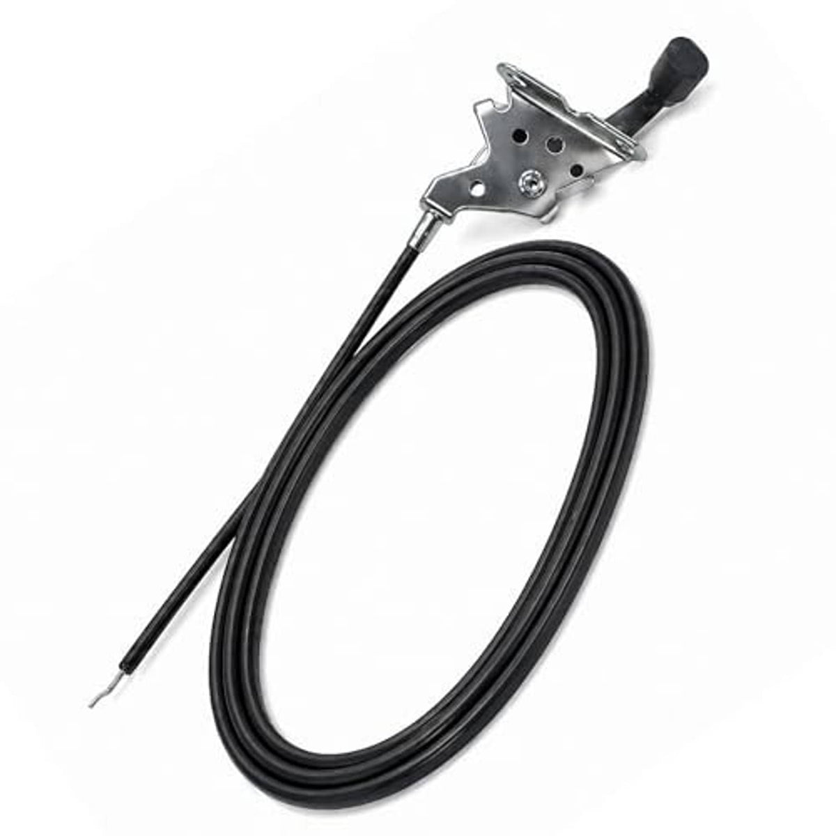 Black throttle control cable with metal bracket and cable end