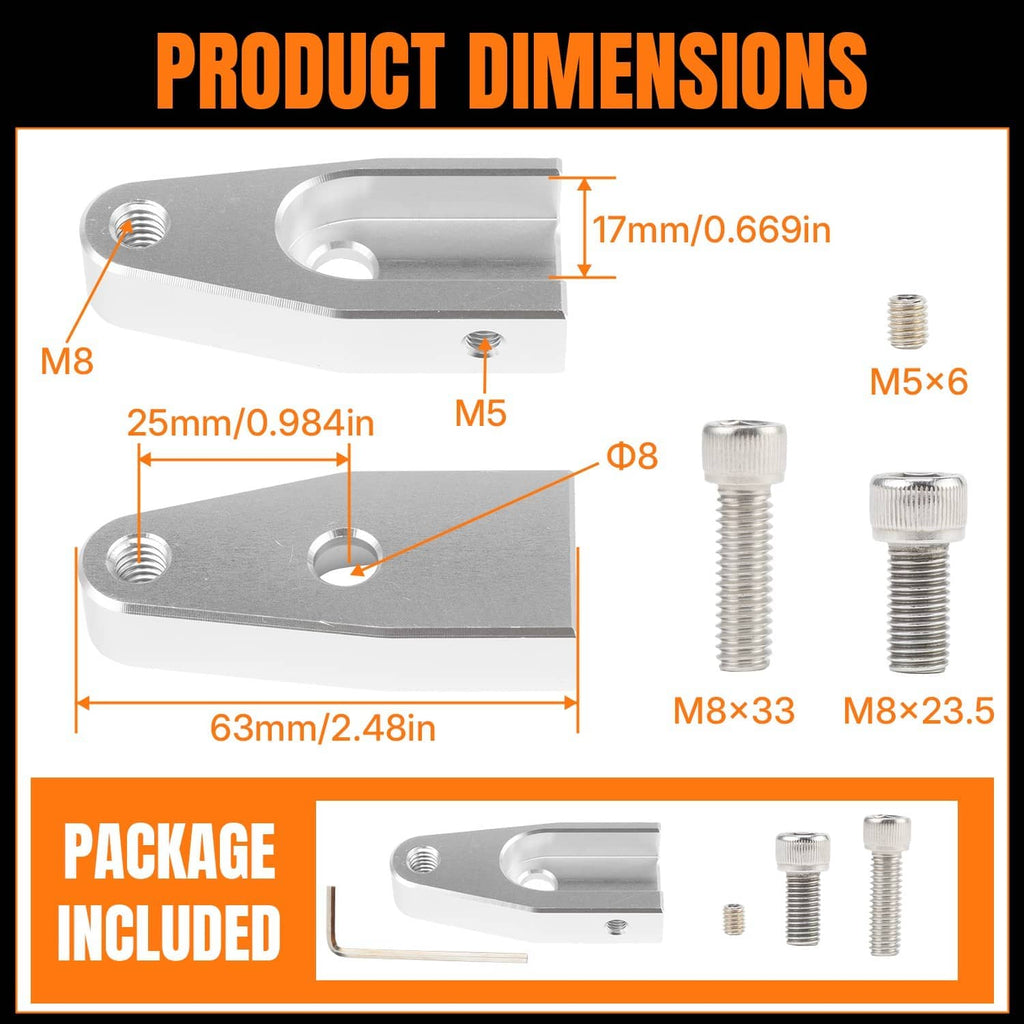 Neutral gear assist bracket dimensions diagram with measurement callouts and included bolts